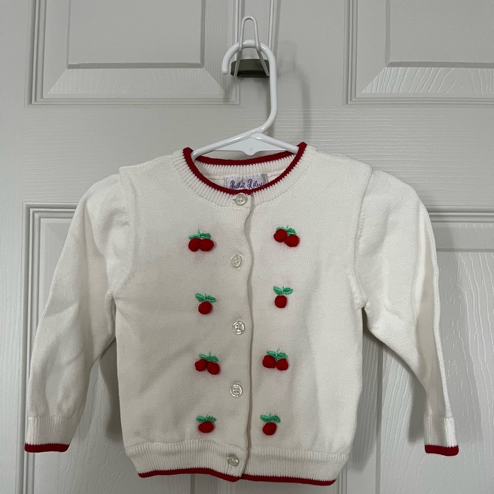 Rachel Riley  Baby Cardigan - White with cherries  Size 12mo.  NWT